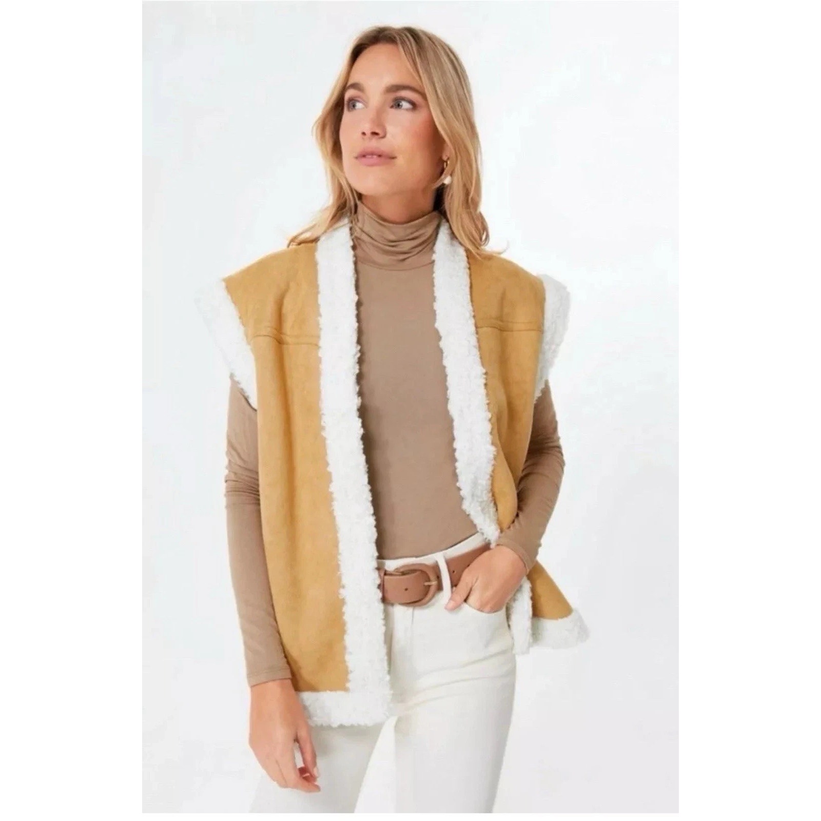 Tuckernuck Hyacinth House Tan Faux Suede Shearling Crosby Vest M Boho Western